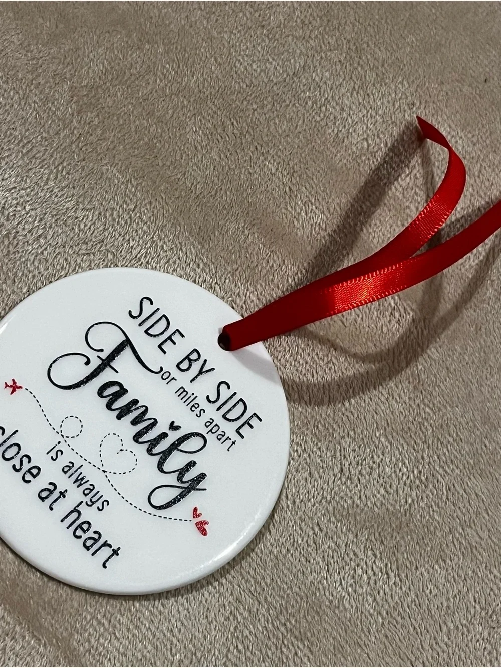 Side by side or miles apart family ornament